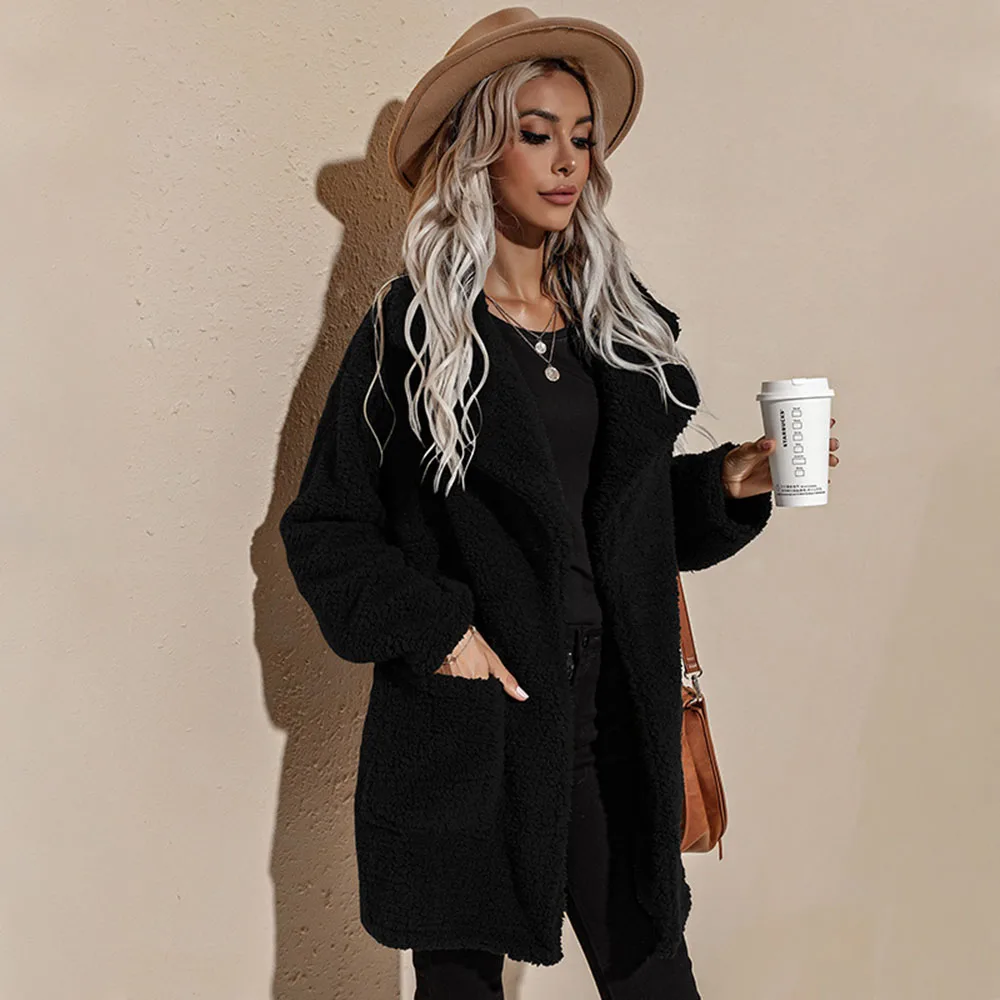 

Women's New Winter Jacket Short Coat Casual Fashion Simple Commuter Style Long-sleeved Warm Flocking Solid Color Straight Top