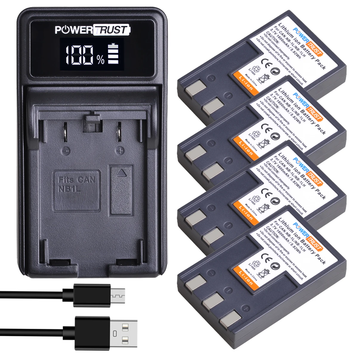 

PowerTrust 1600mAh NB-1L NB-1LH NB1L NB1LH Battery and LED Charger for Canon S100 S110 S230 S400 S410 Digital Cameras