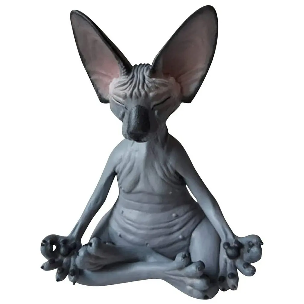 

Cat With Sphinx Collectible Figurines Handmade Decor Yoga Relaxed Meditation Cat Statue For Home Office
