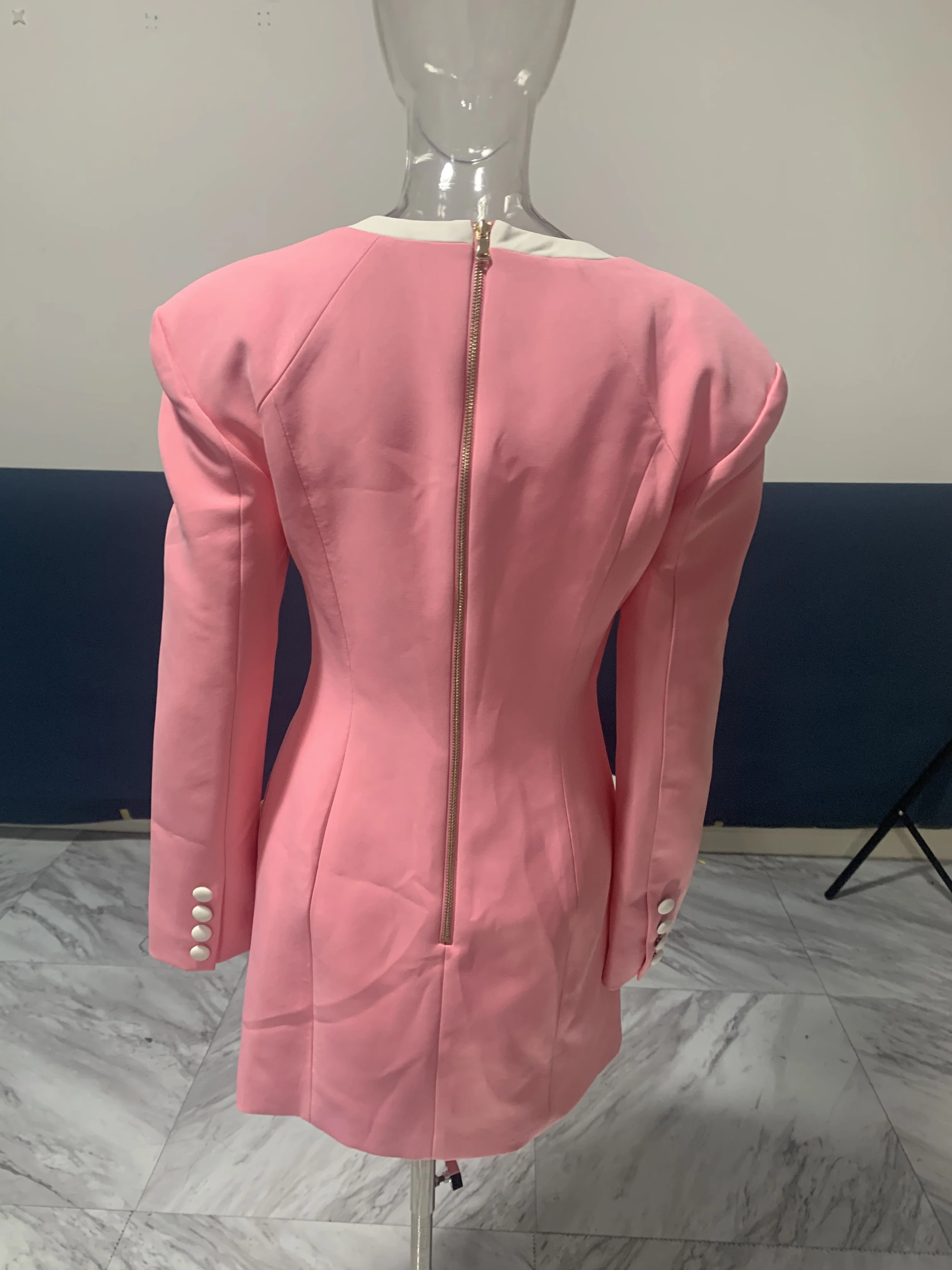 

DEAT 2021 spring New Design Long Sleeve Square Collar Pink Patchwork High Waist Short Mini Dress Women Streetwear MK161