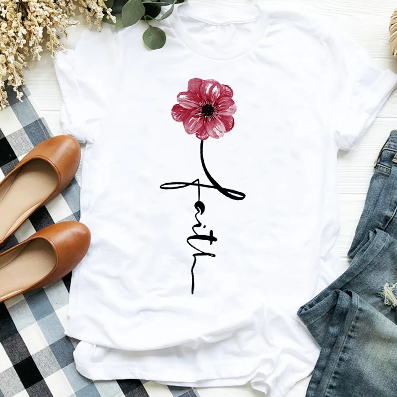 

Womens Clothes T-shirt Tee for Tshirt Female Top Graphic T-shirts Women Lady Faith Plant Flying Fashion 90s Clothing Printed Top