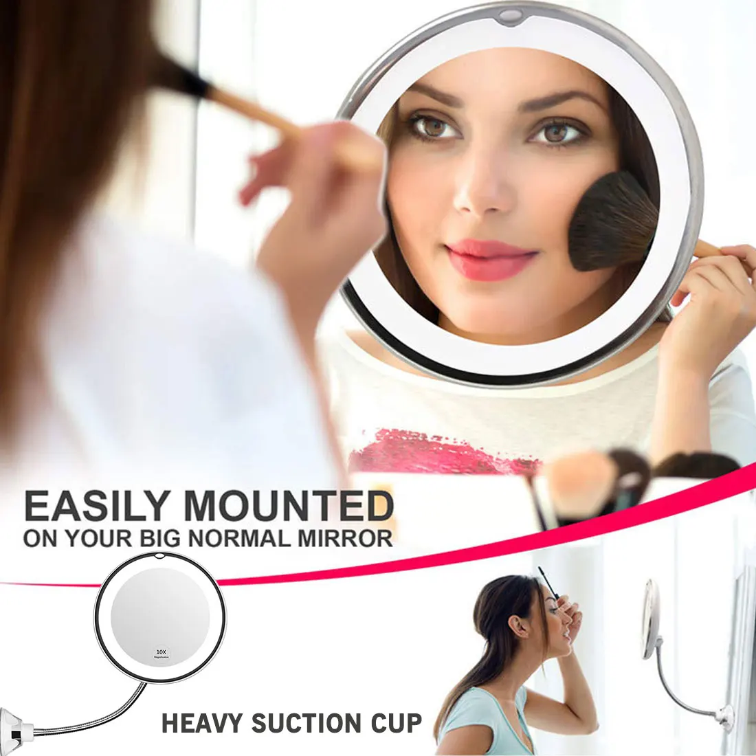 

10X Magnifying LED Makeup Mirror with Led Light with Sucker Wall-mounted LED Makeup Mirror Flexible Vanity Mirror Makeup tool