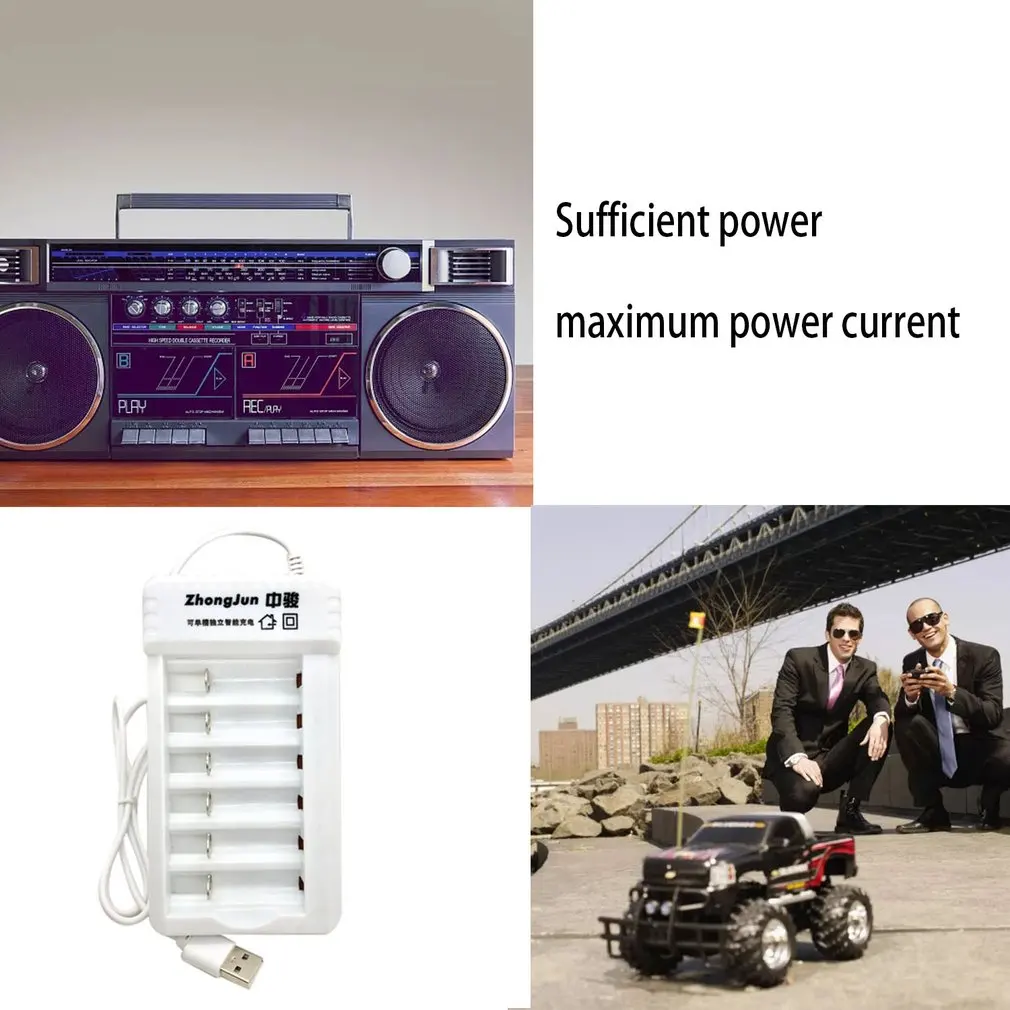 

No.5 No.7 Battery Universal Charger 6 Slots Safe USB Interface Safeguard Environmental Universal Charger