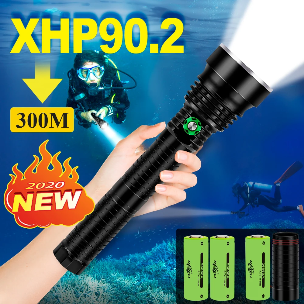 구매 Xhp90, 2 200 다이빙 손전등 토치 강력한 LED 손전등 충전식 수중 램프 Xhp90 Xhp70 밝은 랜턴, 조명, 밝은, 18650, 26650
