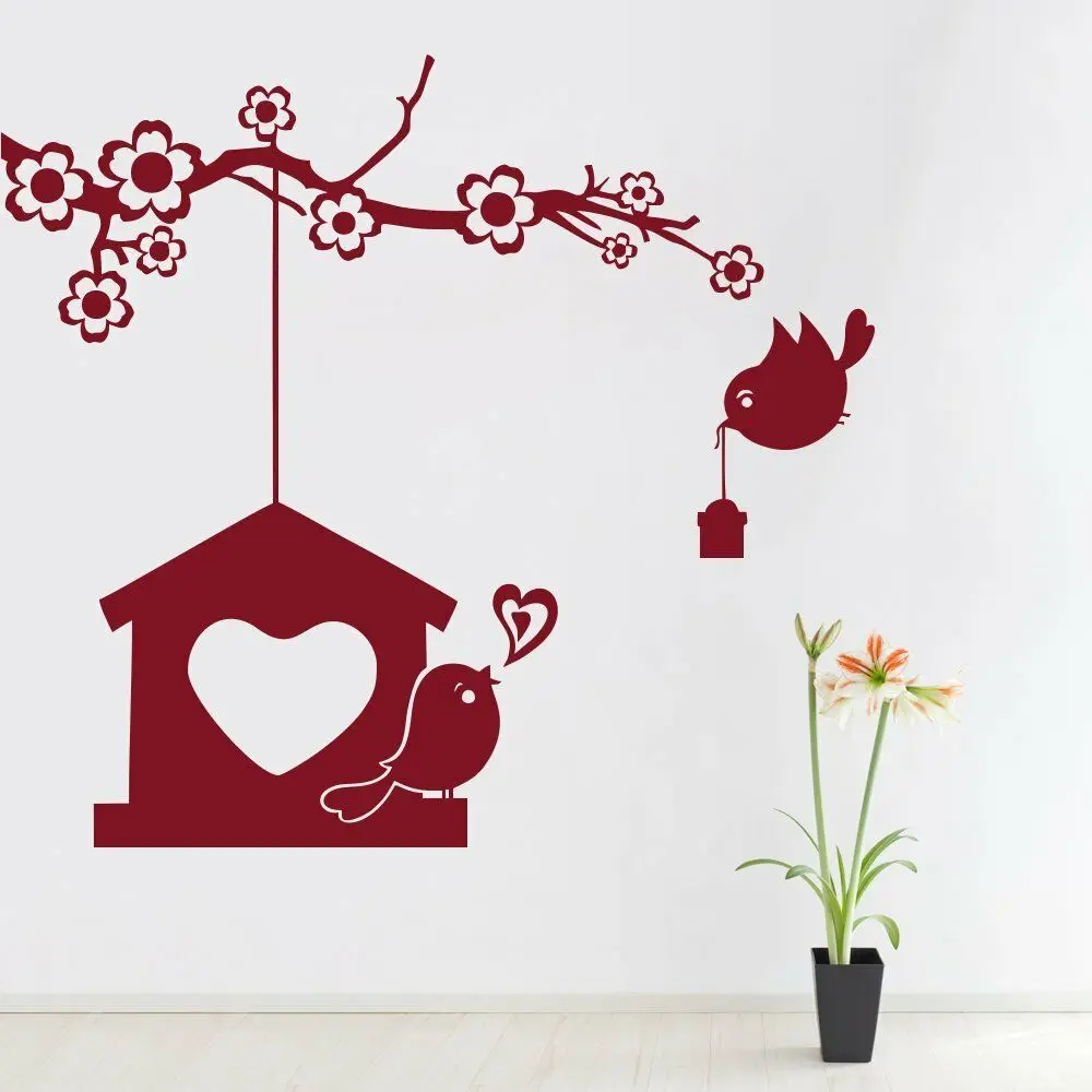 Настенные наклейки с птицами гнездом любовь искусство росписи домашний дизайн