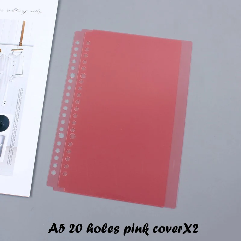 A5 pink cover X2 A5 B5 прозрачное кольцо-органайзер с прозрачными листочками на 20/26 отверстий, кольцо-календарь, Обложка для ноутбука, разделитель для дневника - Цвет: A5 pink cover X2