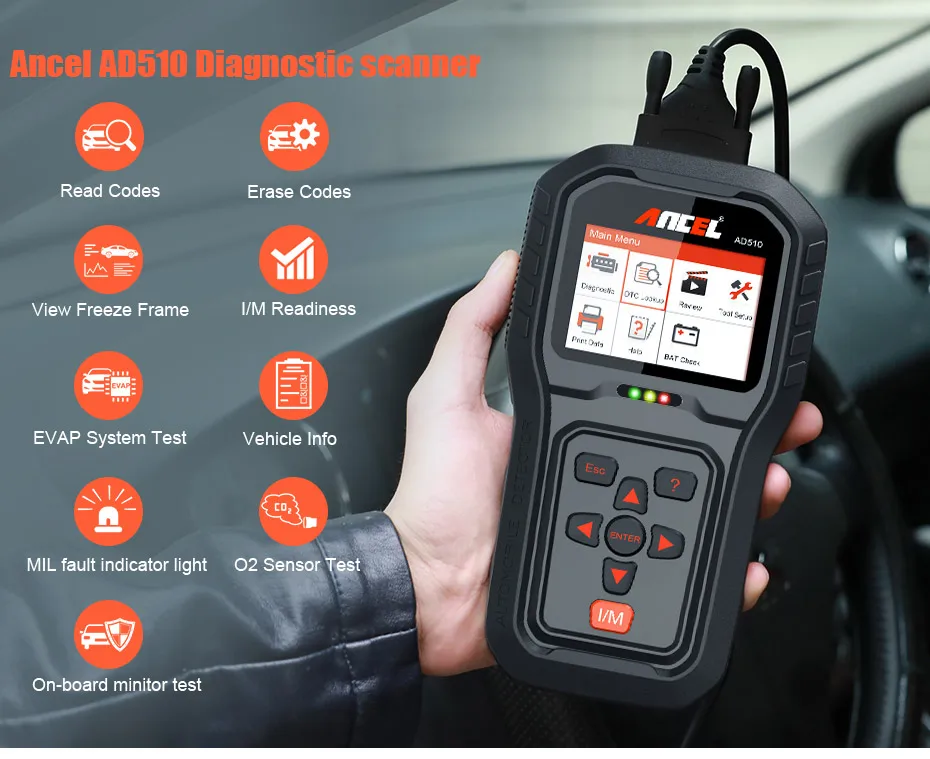 Автомобильный диагностический сканер Ancel AD510 Pro считыватель кодов OBD2 двигателя PK