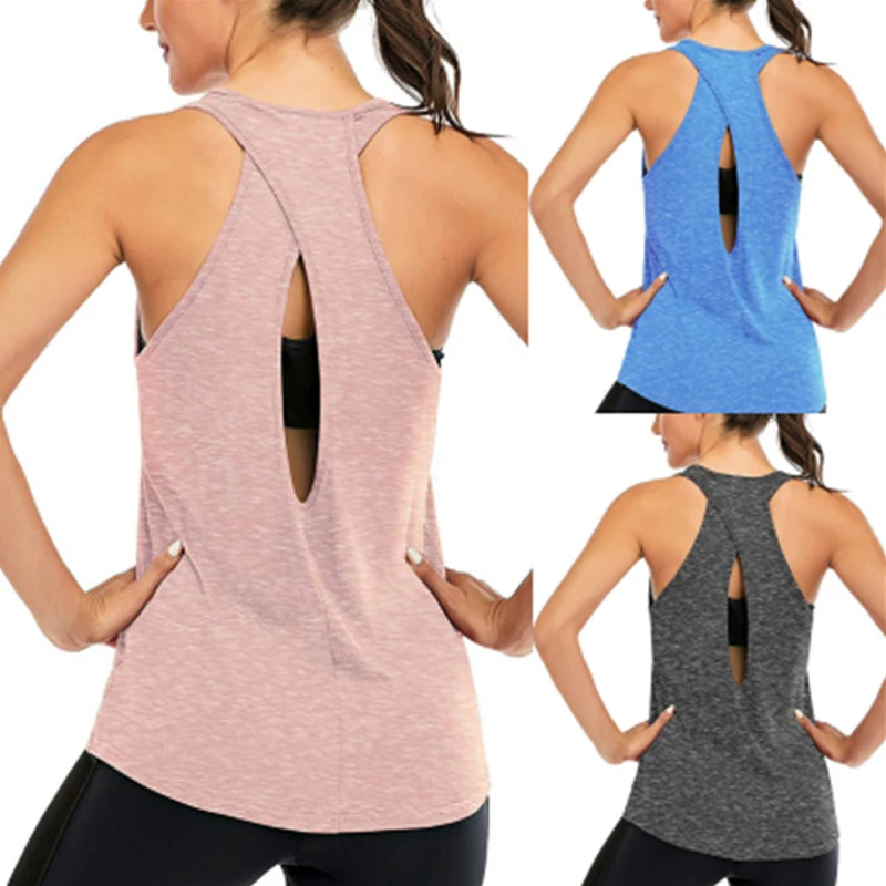 

New Sexy Breathable Yoga Shirts Loose Sports Fitness Sleeveless Vest Running Quick Dry Tops Workout Sports Gym Backless Shirt