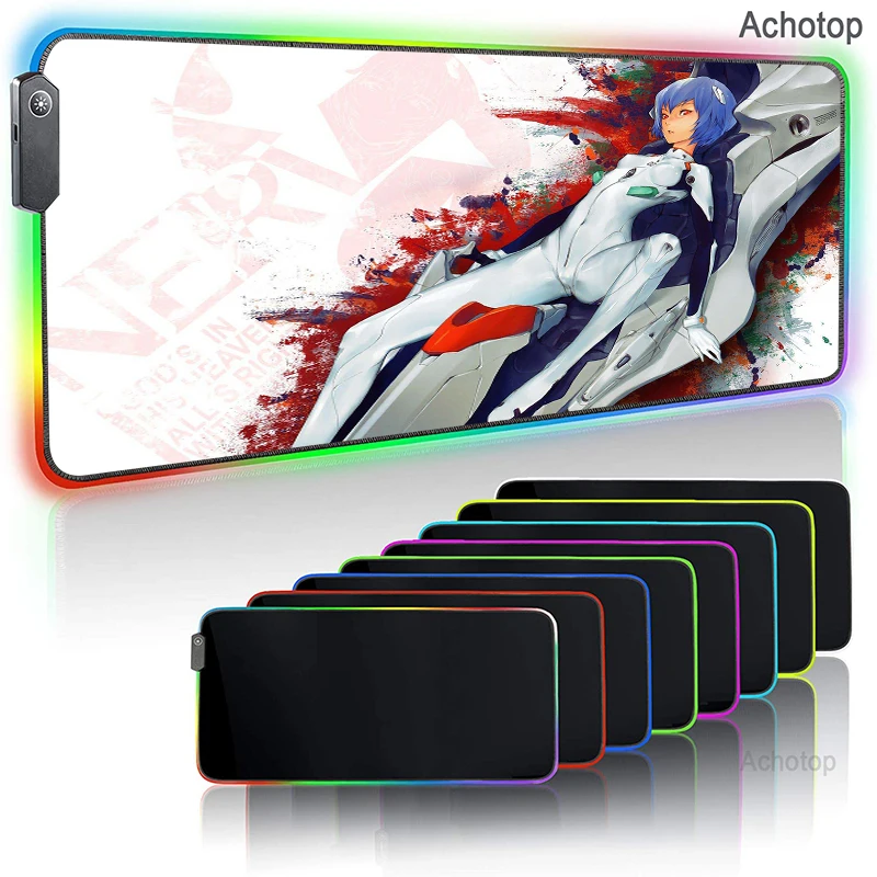 

Evangelion Gaming Mousepad Game Slipmat RGB LED Setup Gamer Decoration Cool Glowing Mouse Mat Pad Anime Sexy Girl with Cable Rug
