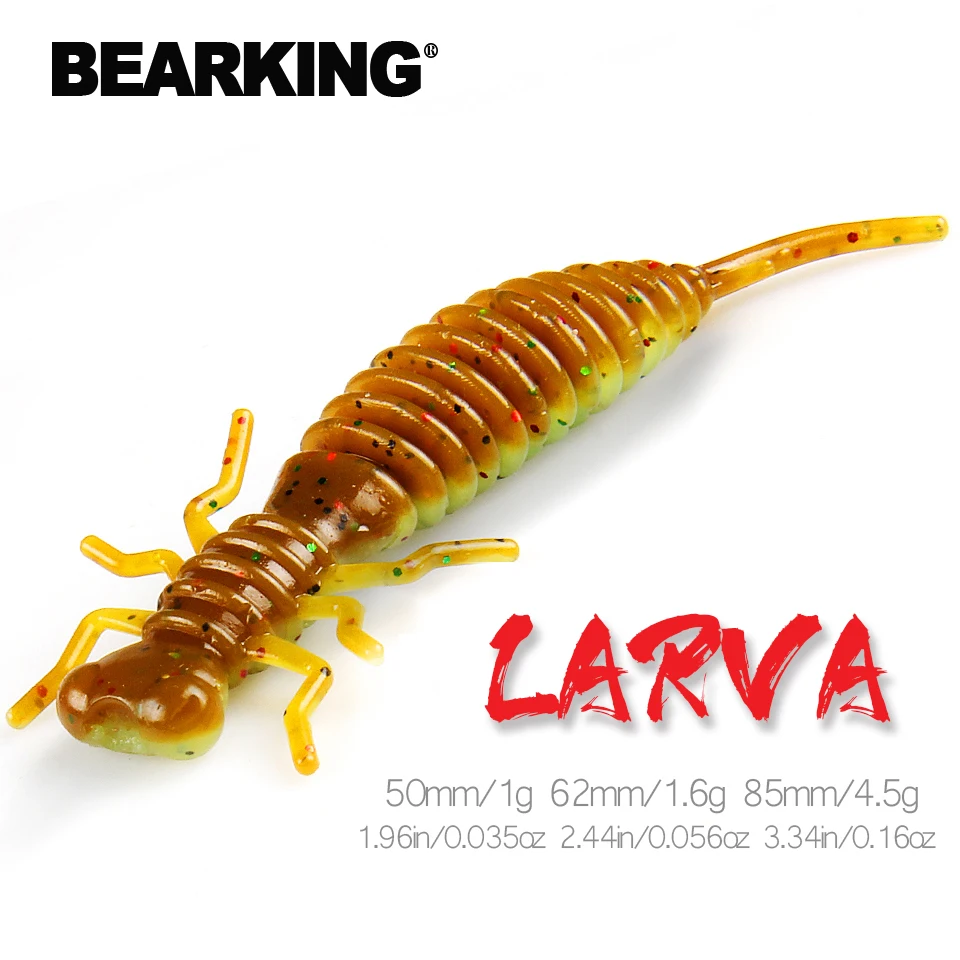 BEARKING Larva, мягкие приманки, 50 мм, 62 мм, 85 мм, искусственные приманки для рыбалки, силиконовые приманки для ловли окуня, блесна для щуки, плавающая приманка, пластиковые приманки, червь