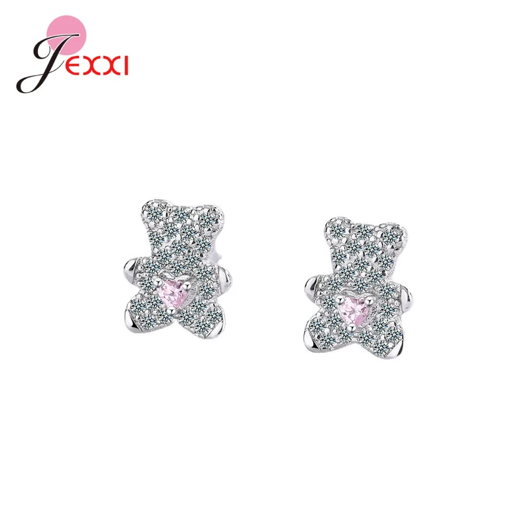 

New Trendy 925 Sterling Silver Love Bear Stud Earrings Fashion Women Jewelry Cute Simple Wedding Engagement Earrings Supplies