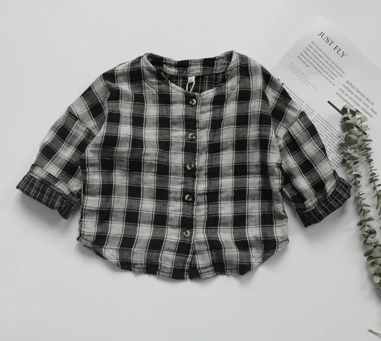 

2020 Children's Fall Shirt Boys Girls Cotton Linen Check Long Sleeve Top