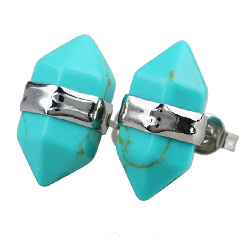 FYJS уникальное серебро маленькая шестиугольная колонна малахитовые клипсы с