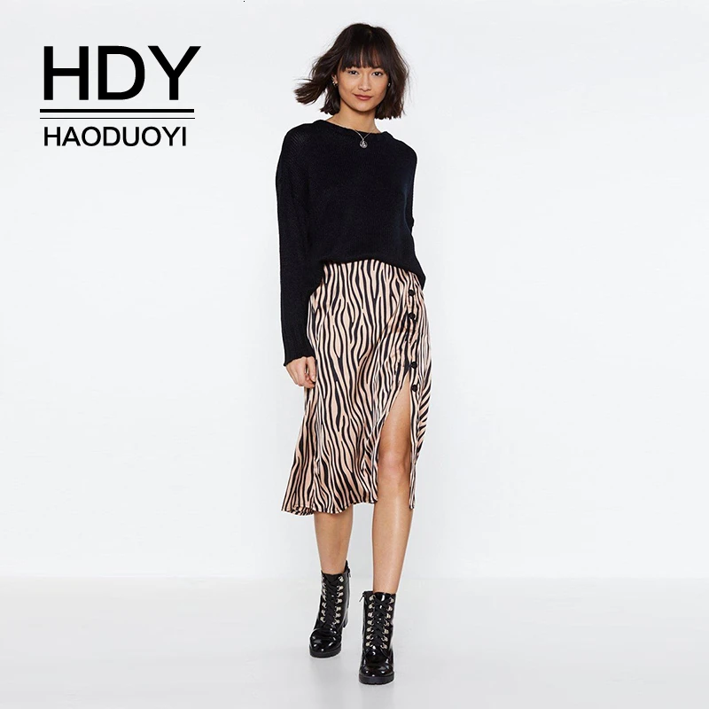 HDY Haoduoyi Женская животный принт с полосками зебры разрезом сбоку Сексуальная