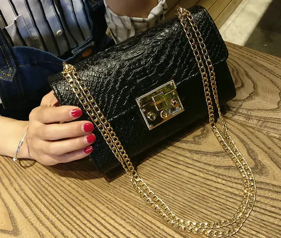 large black Модная женская сумка с откидной застежкой Брендовые женские сумки с цепочкой крокодиловый дневной клатч роскошные сумки через плечо - Цвет: large black