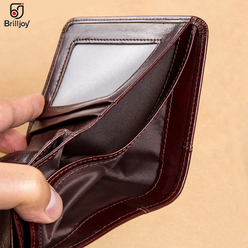 

Brilljoy High Quality Prevent RFID Wallets Driver License Cover Card Holder Genuine Leather Men Short Purse Photo Holder Wallet