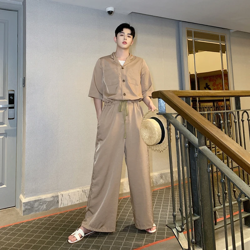 Комбинезон мужской с короткими рукавами повседневный свободный брючный