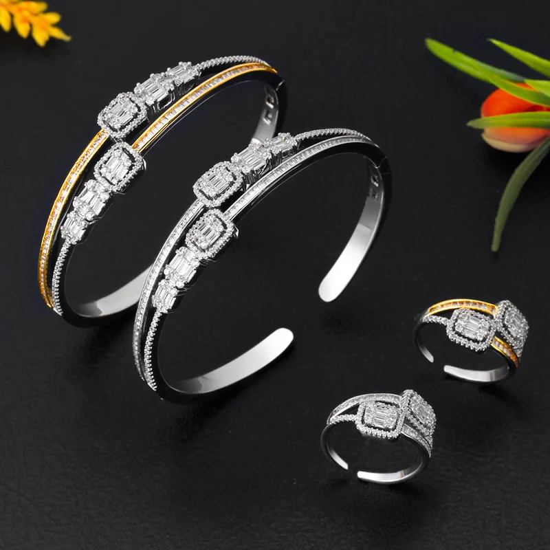 

Роскошный комплект колец и браслетов круглой формы, модные свадебные ювелирные наборы Дубая для женщин, свадебные украшения, подарок оптом