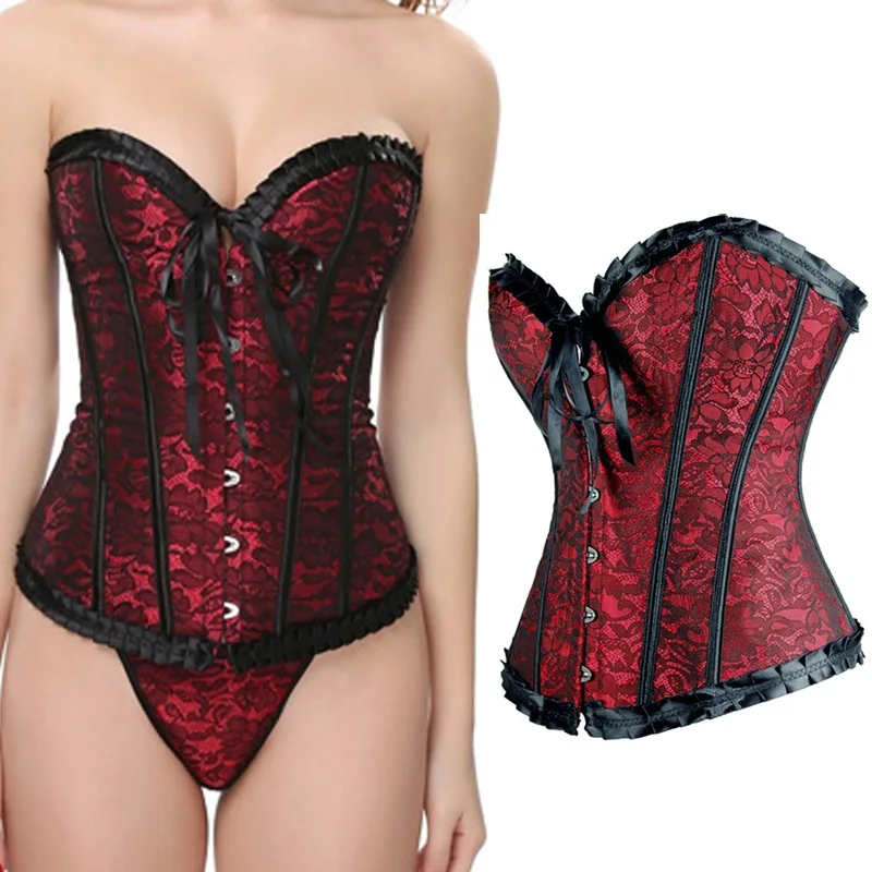 

Women Corset Waist trainer Lace Sexy Corset Vintage Style Overbust Corsets and Bustiers Floral Lace Up Corset Top Lingerie