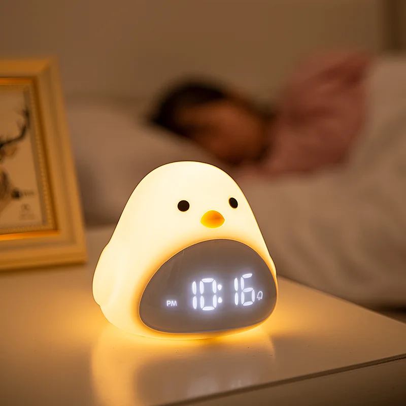 C2 Time Bird Night Light Alarm Clock Cartoon Cute Silicone Touch USB Bedside Lamp LED Night Lamp For Children Baby Kids Gift images - 6