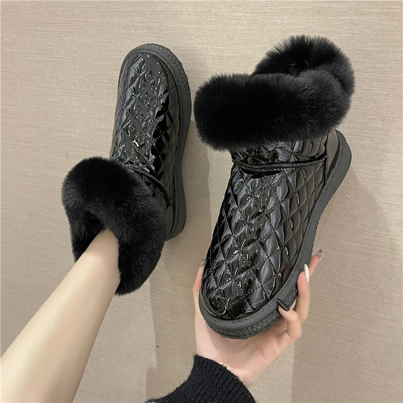 SUNNYS Snow Boots Winter Warm Plush Boots Women Waterproof Slip-on Women Shoes Flat Casual Winter Shoes Ankle Boots for Women