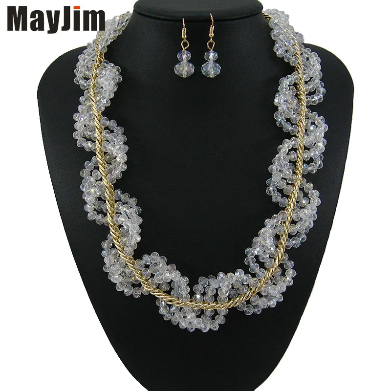 Женское колье чокер MayJim винтажное ожерелье ручной вязки с кристаллами богемное