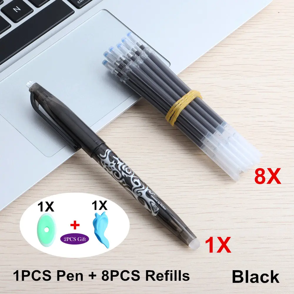 1Set Black 9 шт./компл. 0,5 мм стираемая ручка, гелевая ручка стержень сменный гелевый для школьных принадлежностей студент письменный стол/канцелярские ручки для детского подарка - Цвет: 1Set Black
