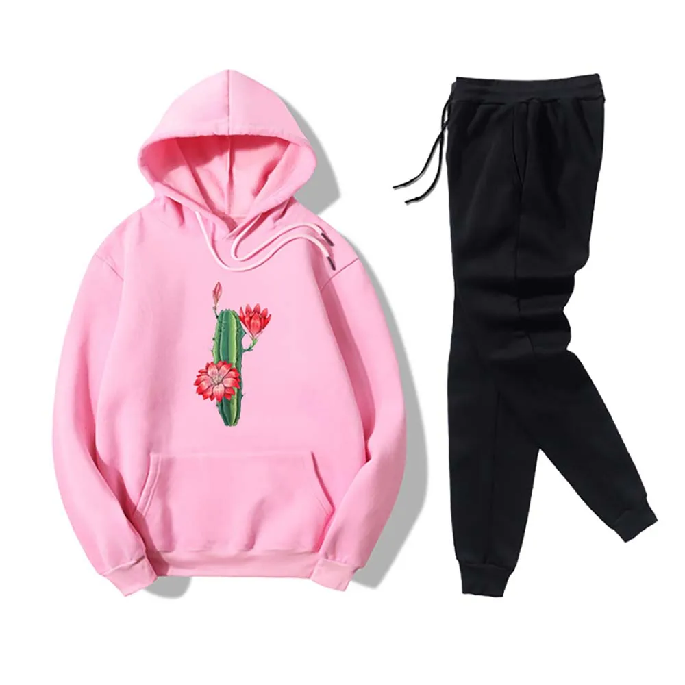 

Printed Hoodies set Women Long Sleeve Trousers Sports Casual Tracksuit Set Ladies Hooded Tops Pants Loungewear Sportswear 2pcs