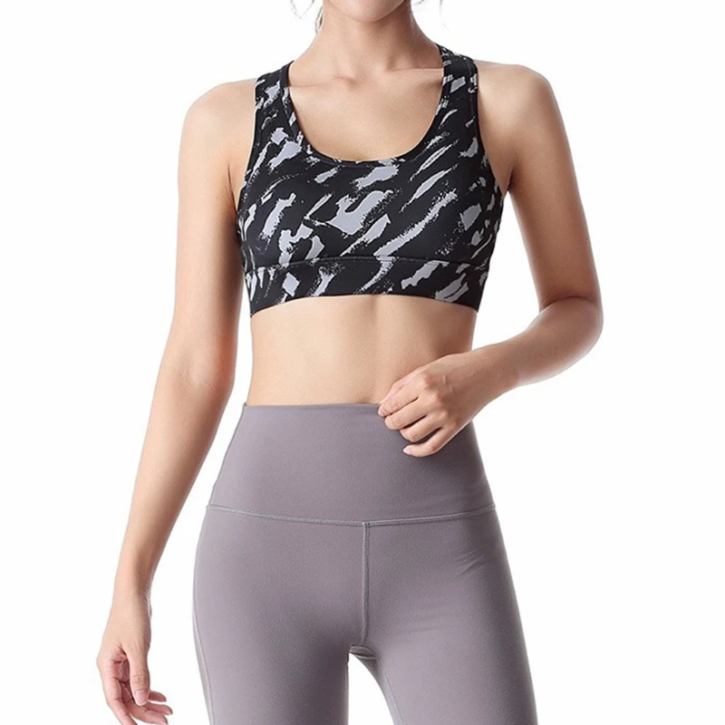 

Для женщин спортивная одежда спортивный бюстгальтер U образным вырезом крест-накрест Bralette широкий плечевой ремень для йоги Фитнес укорочен...