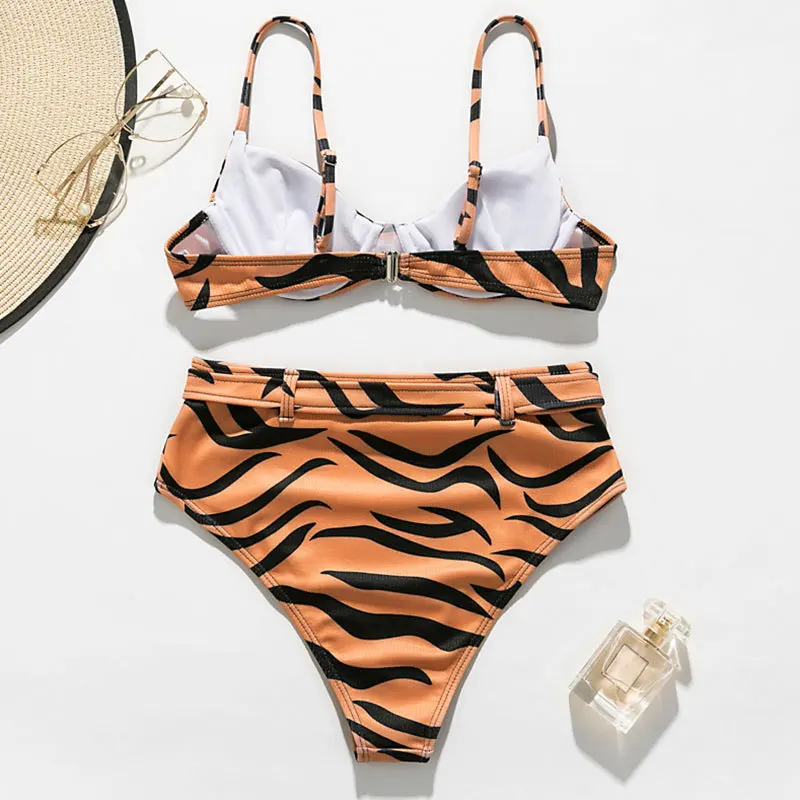 

Imayio high waisted Bikini Set Tiger print swimsuit with belt