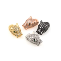 cz micro pave 3d leopard spacer beads animal head charms for jewerly making 17x7 5x8mm