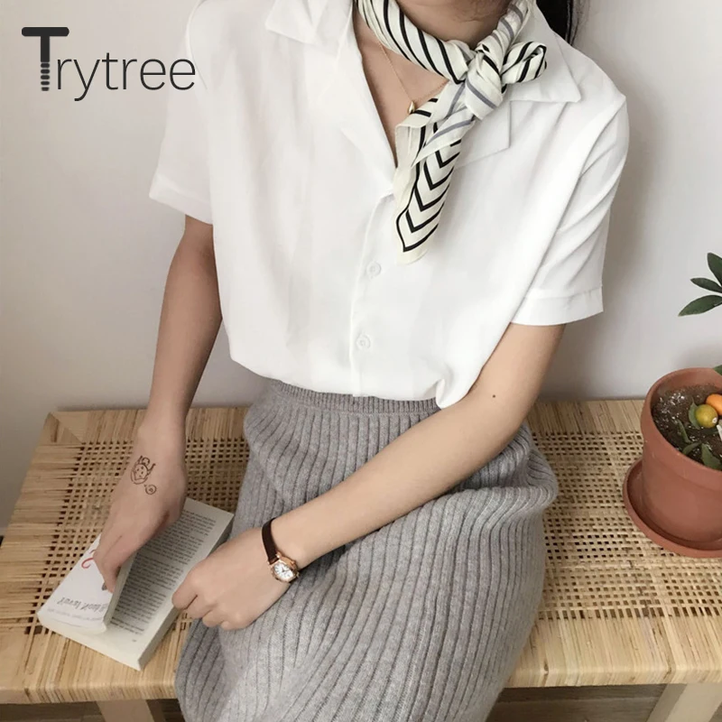 

Блузка Trytree Женская Повседневная, однобортная однотонная модная универсальная свободная с отложным воротником, 4 цвета, весна-осень