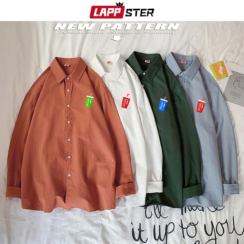 LAPPSTER Mens Graffiti хип хоп весной Рубашки с длинным рукавом 2020 Harajuku корейская мода