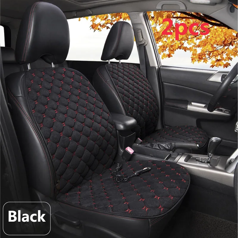 Two-seater black Автомобильная грелка 12 В, автомобильное сиденье, зимняя грелка, чехол для стула, грелка, маленький квадратный коврик, грелка, 4 цвета - Название цвета: Two-seater black
