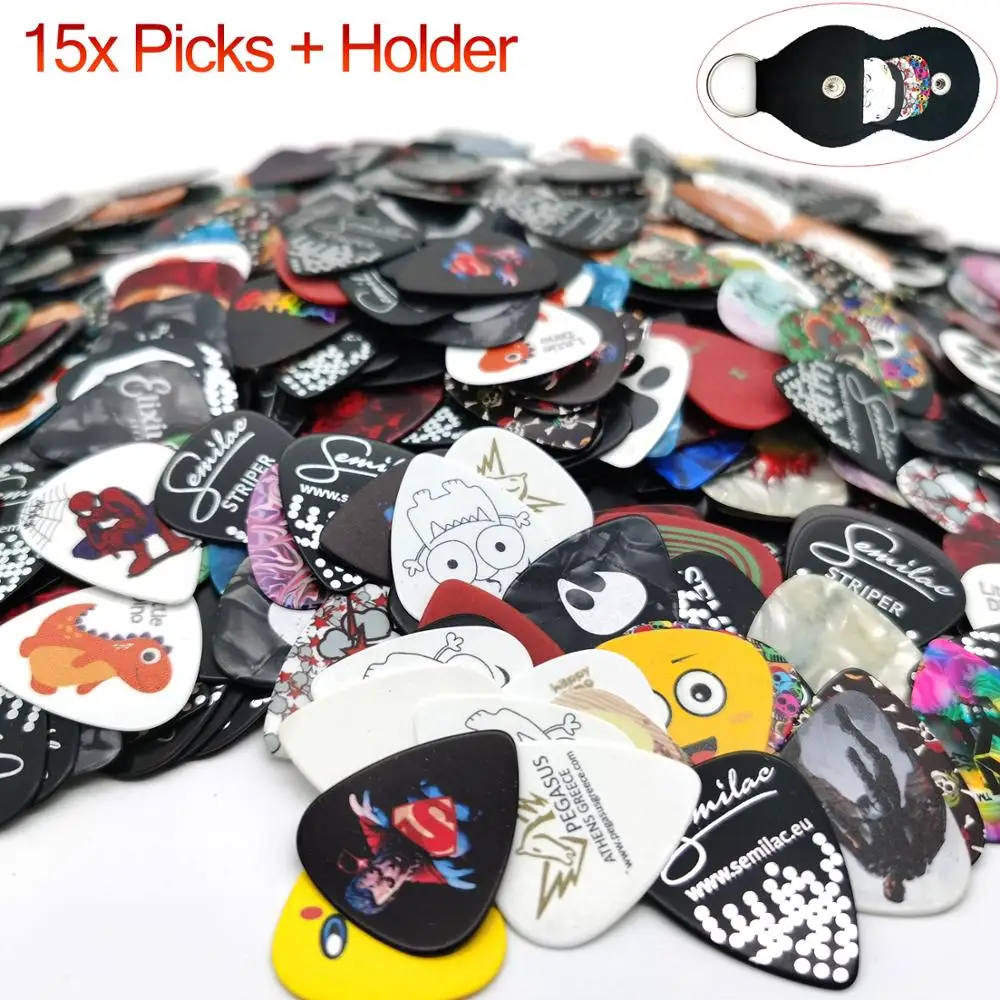 15 picks gauge celluloid gitarre plektren in eine box wpicks halter einzigartige gitarre geschenk für bass elektrische und akustische gitarren