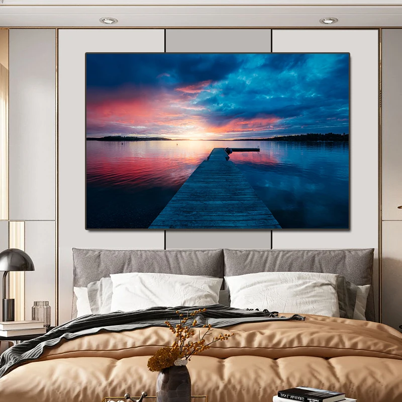 Картина на холсте морской пейзаж плакат закат у озера украшение для гостиной