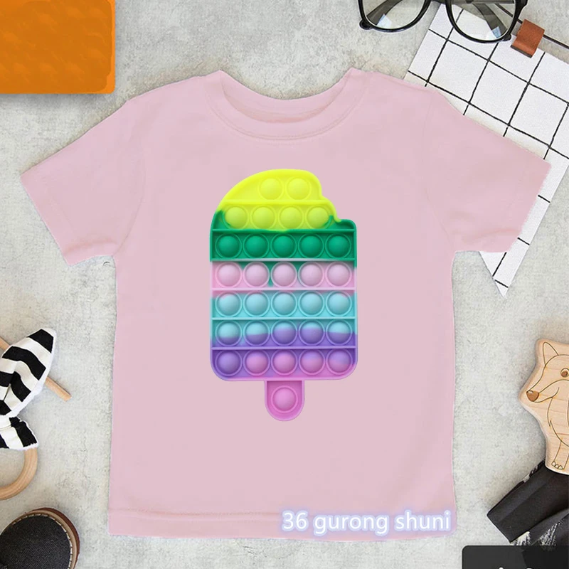 Camiseta divertida y colorida para ni&ntilde;os y ni&ntilde;as, camisa sensorial de empuje de burbujas, de helado-4