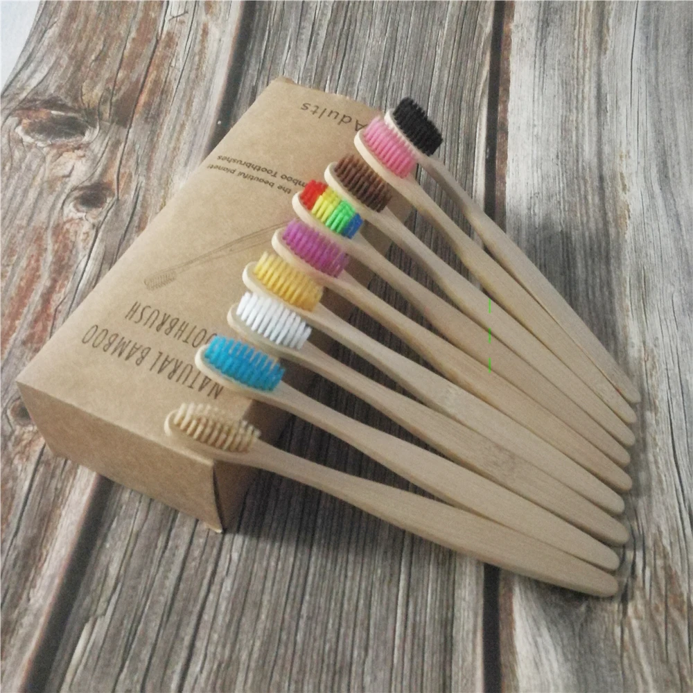 Зубная щетка 40 упаковок Экологичная Радужная Бамбуковая мягкая зубная