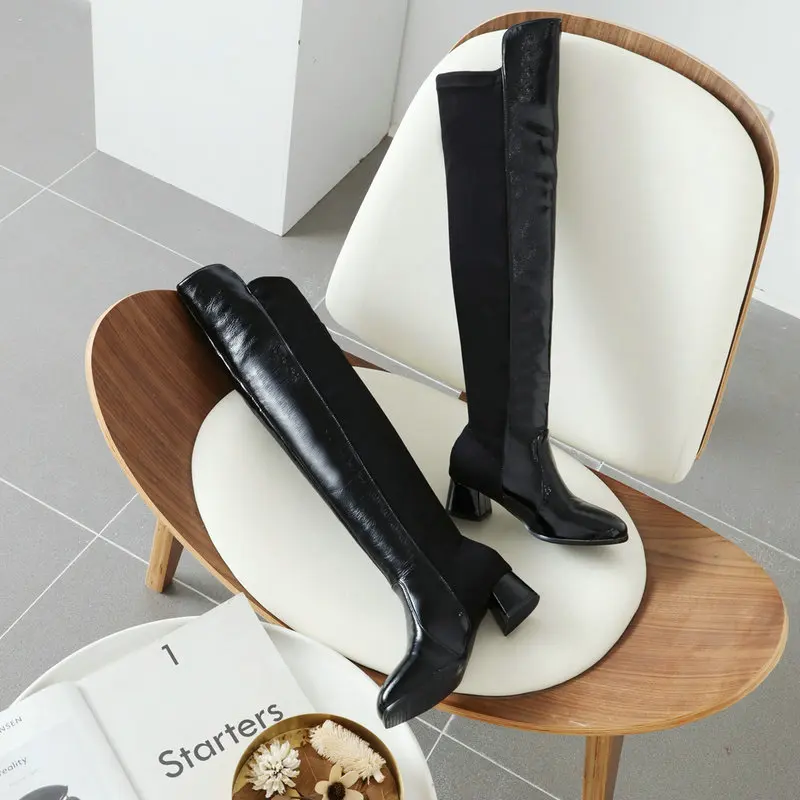 

2021 New Women Over The Knee High Boots Fashion Elegant Black Women Shoes Slip-on Autumn Winter Women Boots Big Size 34-43