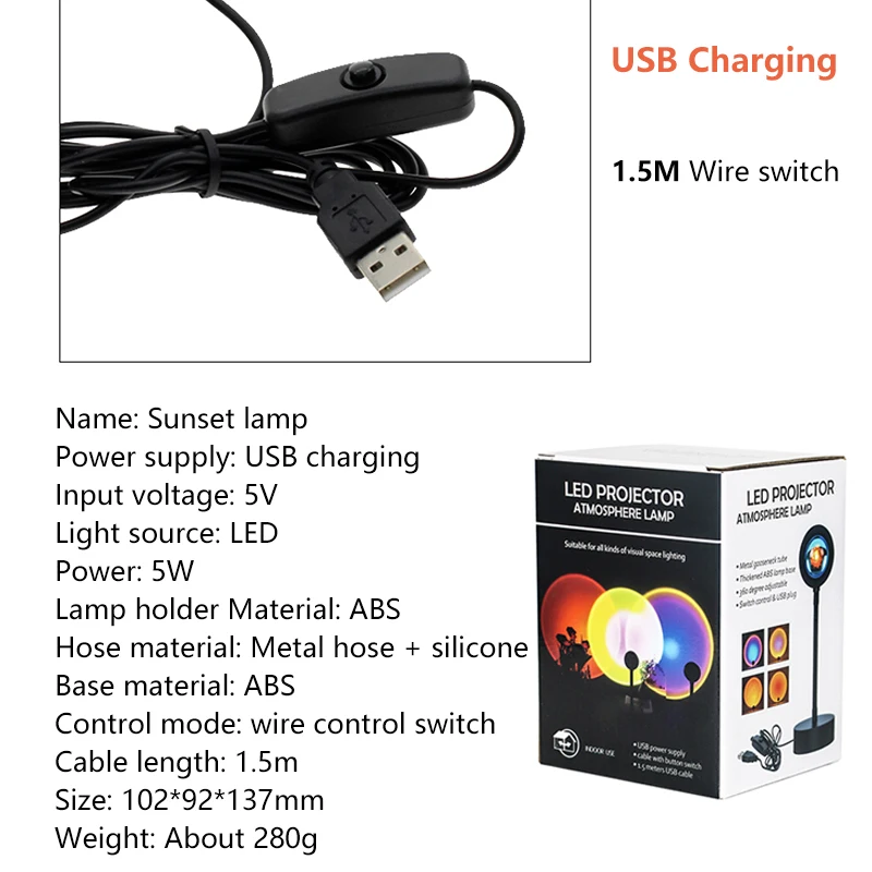 

USB Sunset Lamp Projector Rainbow Lamps Led Night Light for Home Bedroom Backroom Wall Decor Atmosphere Sunset Projection Lamp
