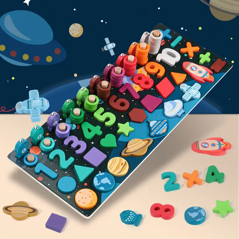 

Preschool Kid Math Toy Set Count Geometric Shape Cognition Match Wooden Educational Toy NSV775