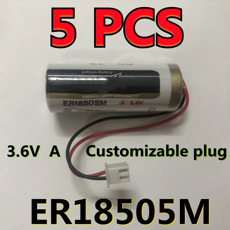 

(Customizable plug) 5 PACK NEW For EVE ER18505M 18505 Lithium Battery 3.6V 3500mah PLC Li-ion Batteries With White Plug