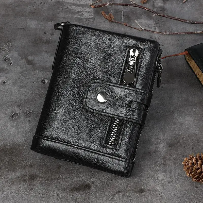 

Free Engraving RFID 100% Genuine Leather Wallet Men Coin Purse Card Holder Chain Wallets Male Cow Leather Wallet Pocket Purse