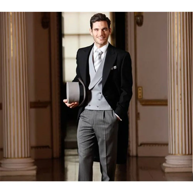 Новый черный мужской свадебный костюм из 3 предметов облегающий (пиджак + брюки