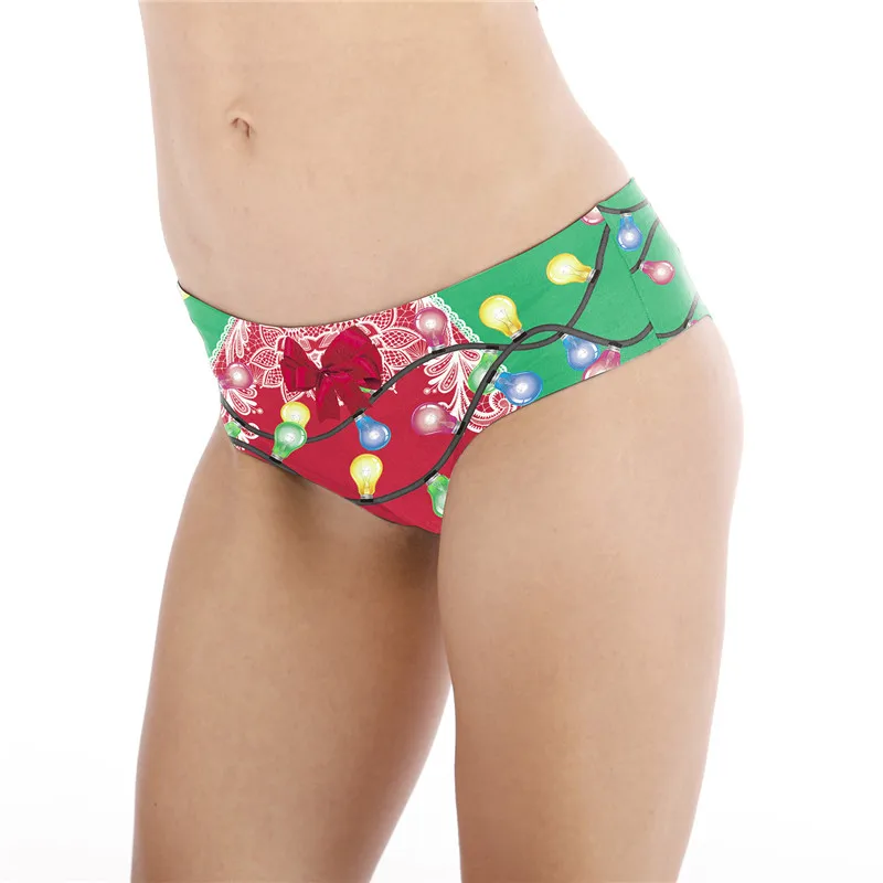 Пикантные Рождественские огни цифровая печать рождественские трусики танга для