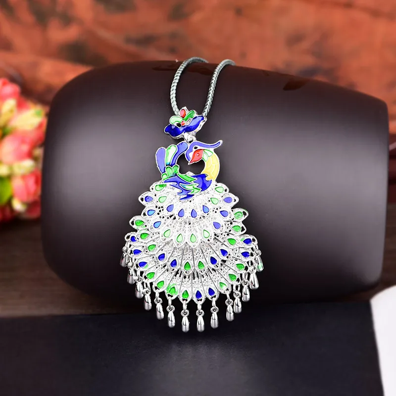 

Statement Necklace for Women Vintage Long Chain Ethic Peacock Pendant Necklaces Collier Femme Maxi Necklace Fashion Jewelry 2020