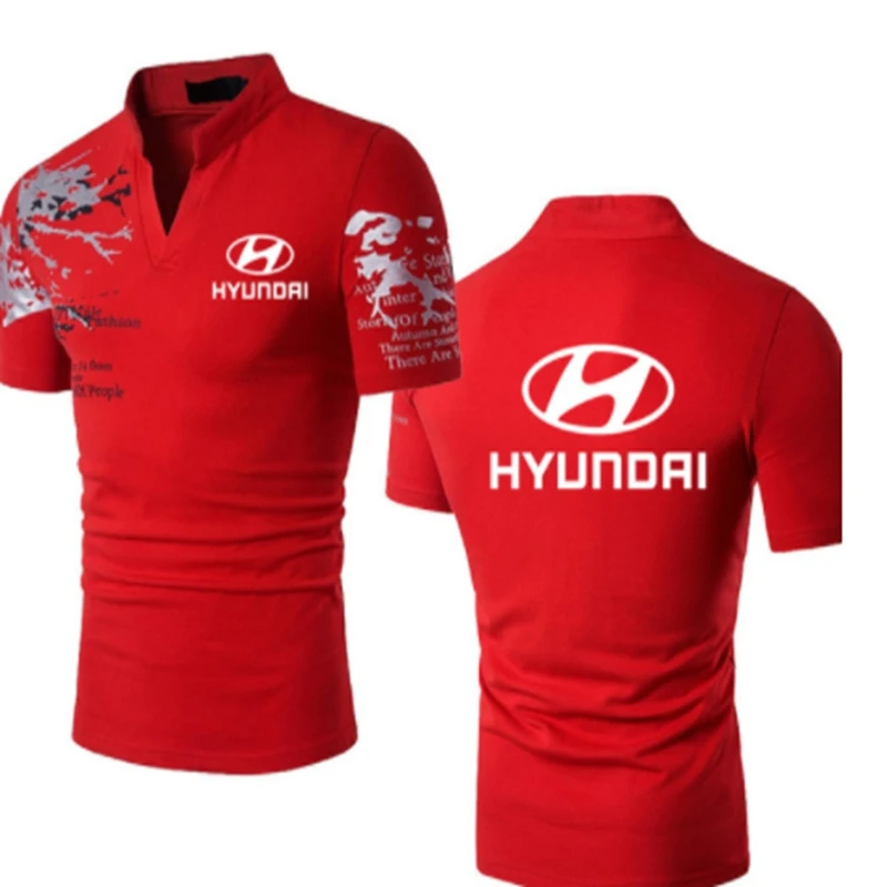 

Summer Stand-up collar Printed Men's T-Shirt New HYUNDRI car logo cotton Casual high quality tees short sleeve Harajuku Tees