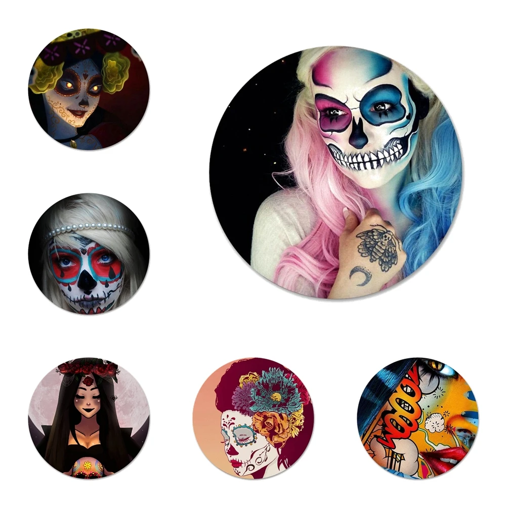 Значки с мексиканскими черепами диаметром 58 мм для фотографий | Дом и сад