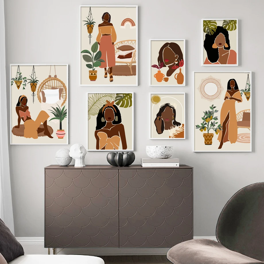 Модные абстрактные растения в горшках для девочек настенная живопись на холсте