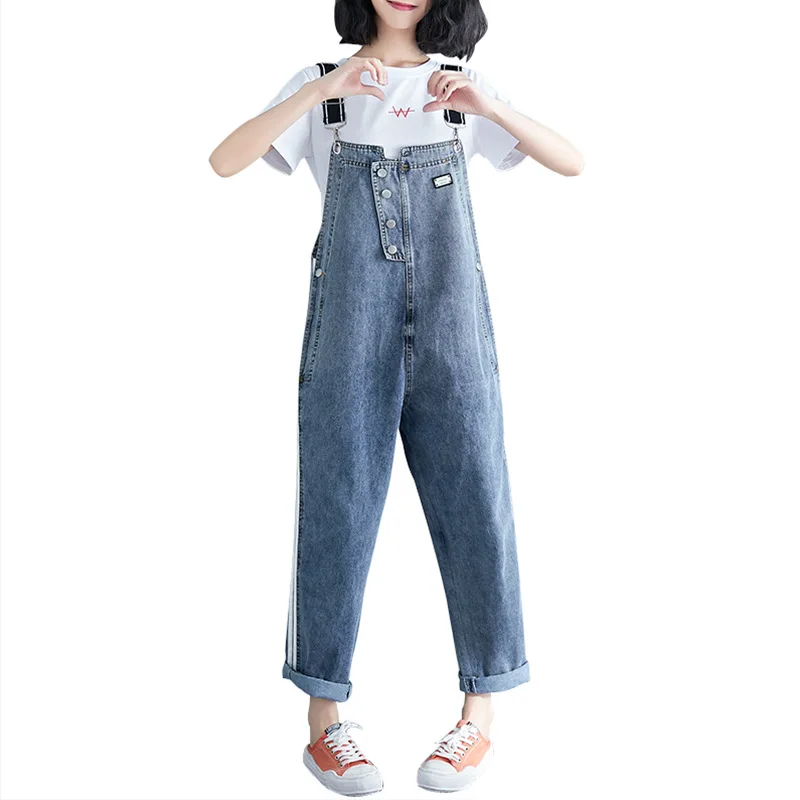 Denim Jumpsuits Women 2023 Retro Cotton Loose Womens Pockets Ankle-length Pants Solid Casual Korean Bodysuits